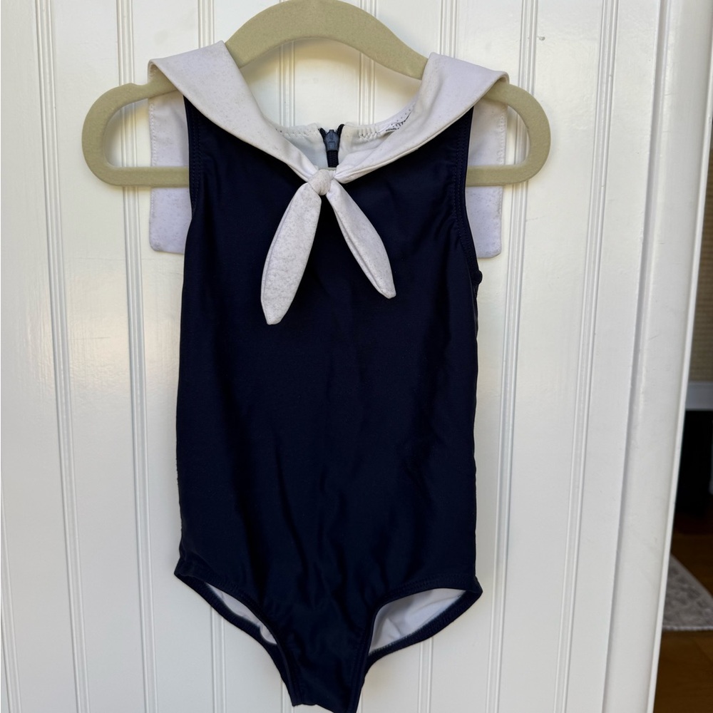 Minnow Girls Bathing Suit Navy and White 3/4T